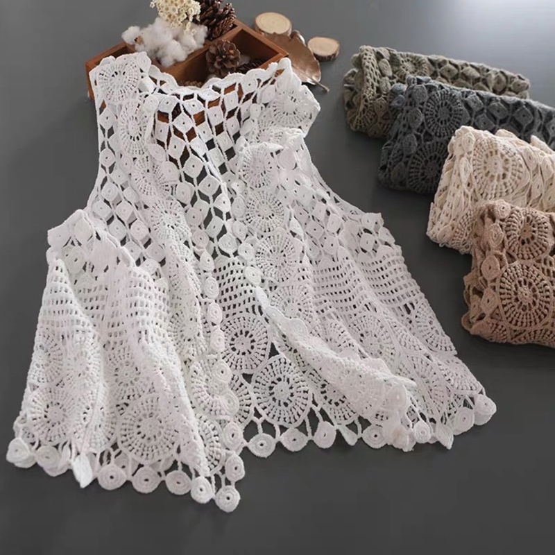 Brroa Áo Khoác Cardigan Dệt Kim Không Tay Họa Tiết Kim Cương Tròn Rỗng Màu Trơn Mùa Hè Cho Nữ