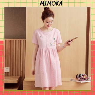 Váy bầu thiết kế Mimoka MVB11 đầm bầu cao cấp kẻ tăm thêu hình
