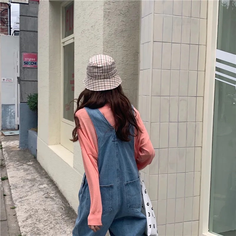 Quần Yếm Jean Nữ Màu Xanh Ống Suông Rộng Có Điều Chỉnh Dây Hàng Quảng Châu Loại 1 Dày Dặn Cá Tính Basic Đủ Size