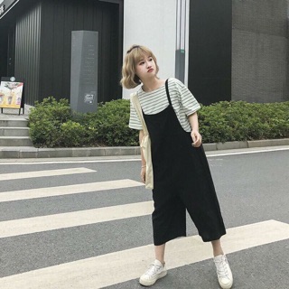 Set yếm quần rộng + áo kẻ