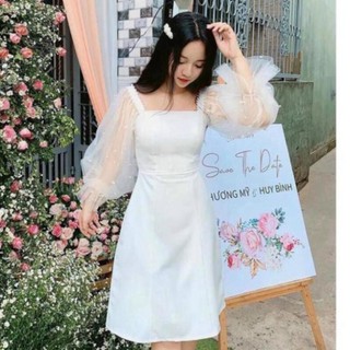 Saumo2208 nam1 váy đầm nữ dáng xòe tay lưới dài nam1