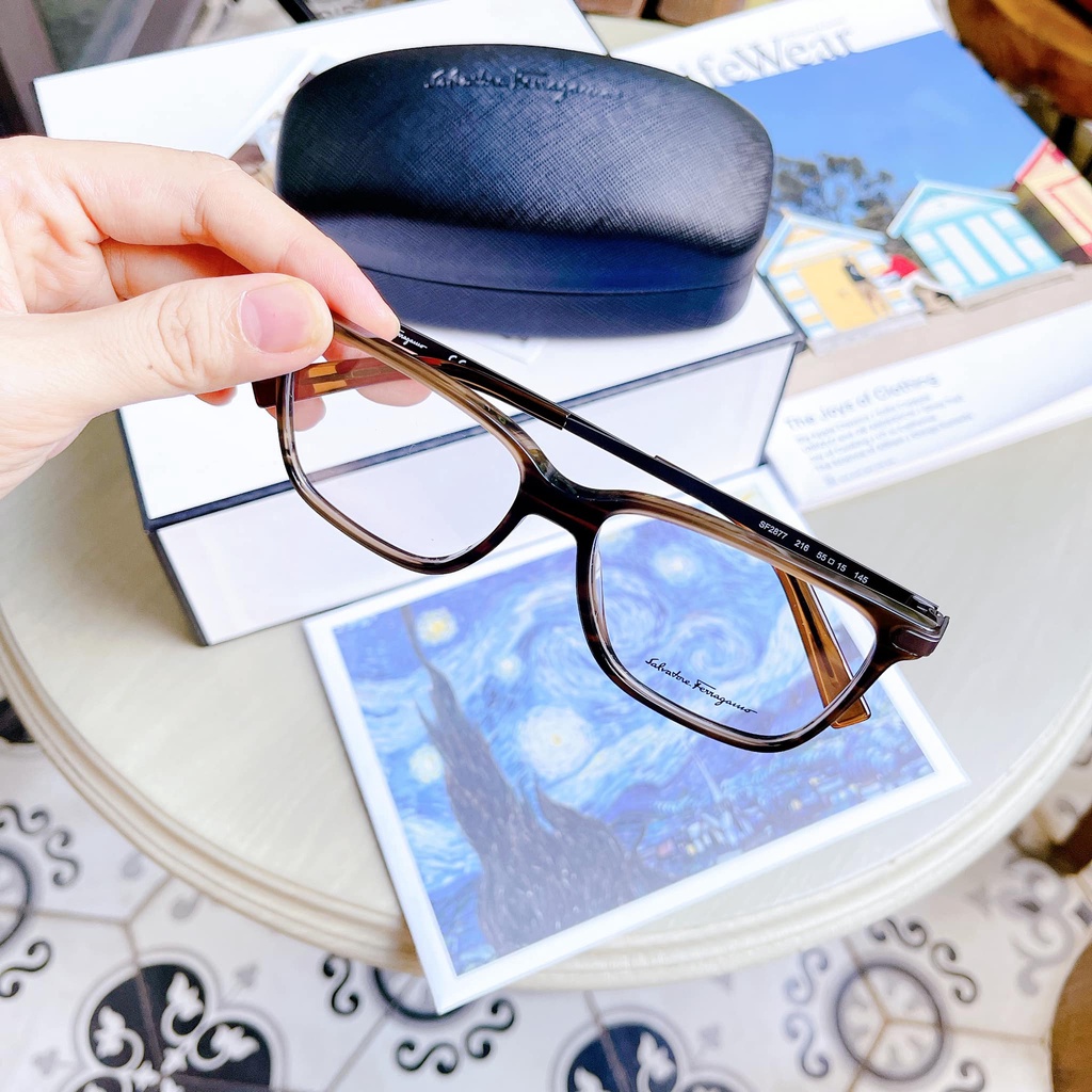 Gọng cận nam Salvatore Ferragamo gọng cận viền nâu gỗ SF2877  Striped Brown