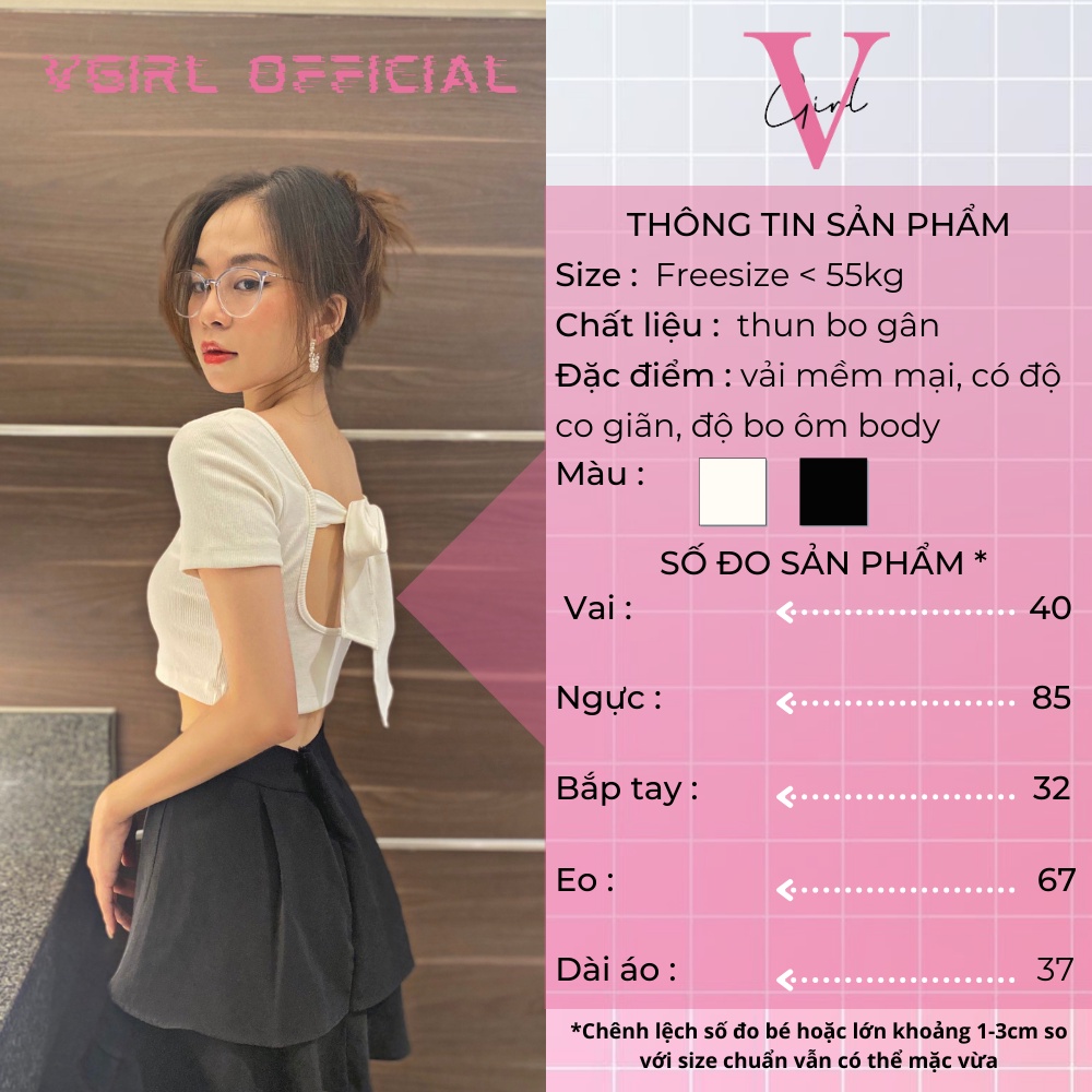 Áo croptop nữ VGIRL khoét lưng cột nơ, cổ chữ U [ẢNH ĐỘC QUYỀN]