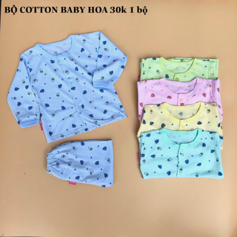 Bộ Quần Áo Bình Sữa Cotton Dài tay Cho Bé 3-10kg