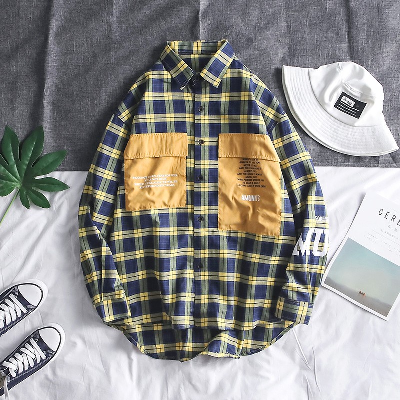 Áo sơ mi tay dài dáng rộng kẻ sọc phối túi lớn cá tính cho nam | BigBuy360 - bigbuy360.vn