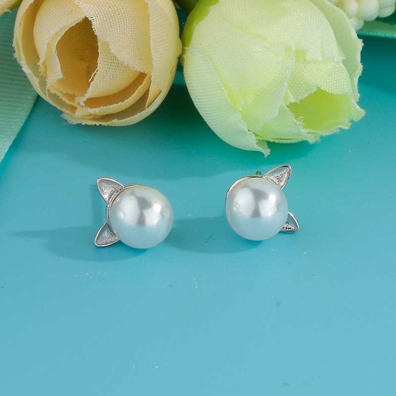 Bông Tai Hình Mèo Đính Ngọc Trai Dễ Thương Phong Cách Âu Mỹ Thời Trang Cho Nữ