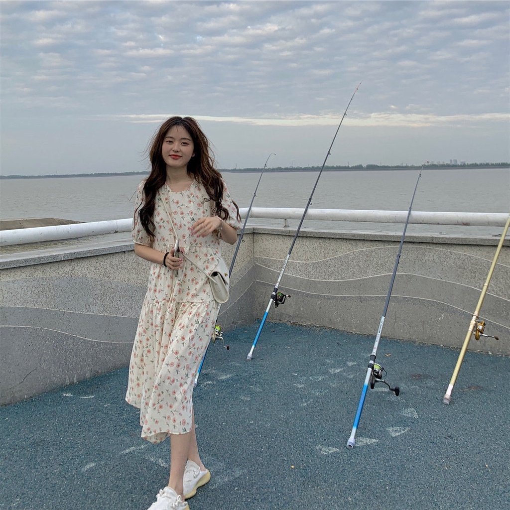 Đầm Hoa Cổ Tròn Dễ Thương Thời Trang Mùa Hè Cho Nữ