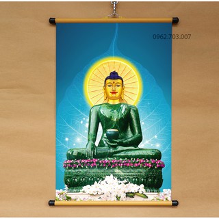 Tranh Phật Thích Ca Ngọc 40x60cm bằng vải phủ bóng cao cấp bền đẹp
