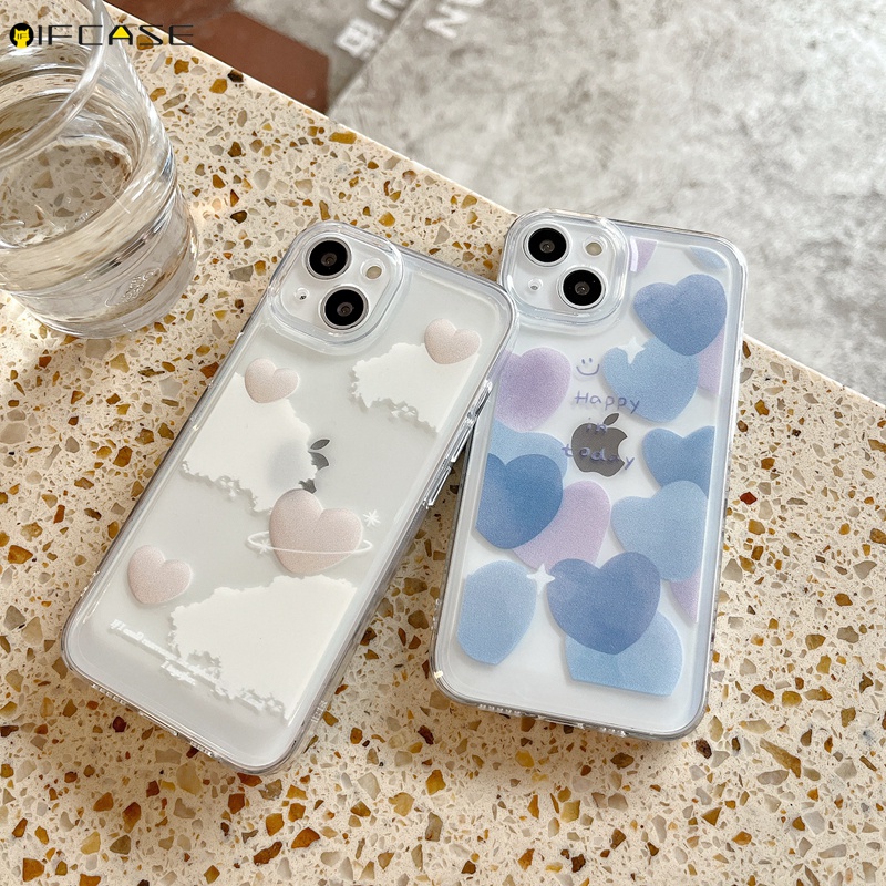 Ốp Điện Thoại Trong Suốt Họa Tiết Trái Tim Đám Mây Cho iPhone 13 12 11 Pro XS Max XR X 7 8 Plus SE 2020