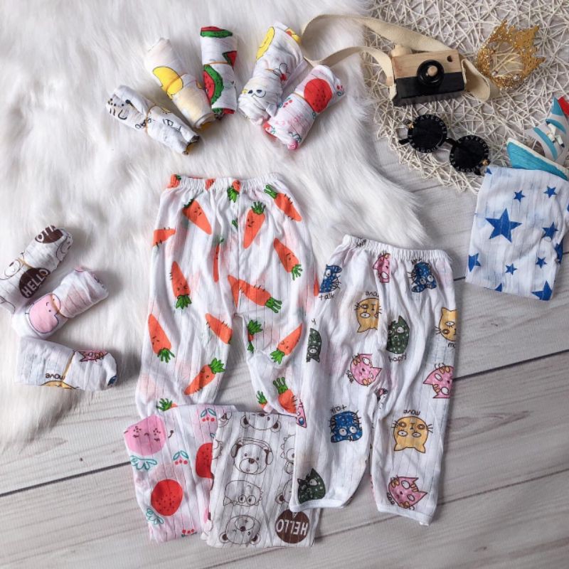 10 quần dài cotton giấy cho bé