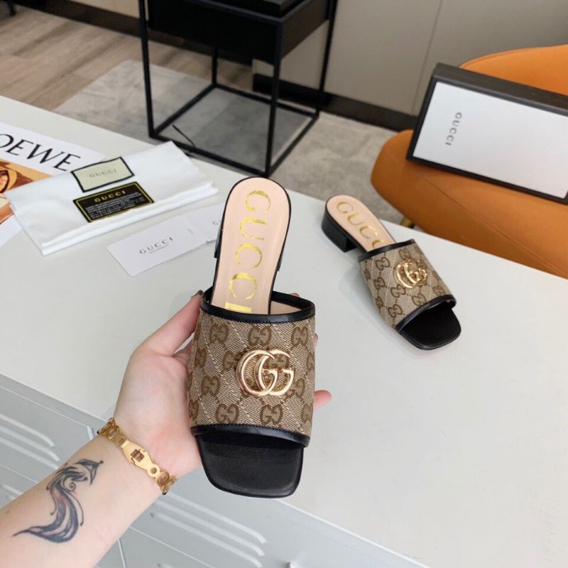 dép thời trang nữ mũi vuông quai ngang nhiều kiểu Gucci GC đế 2cm