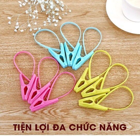 Combo móc kẹp nhựa treo sào phơi cố định quần áo có dây treo chống bay chắc chắn