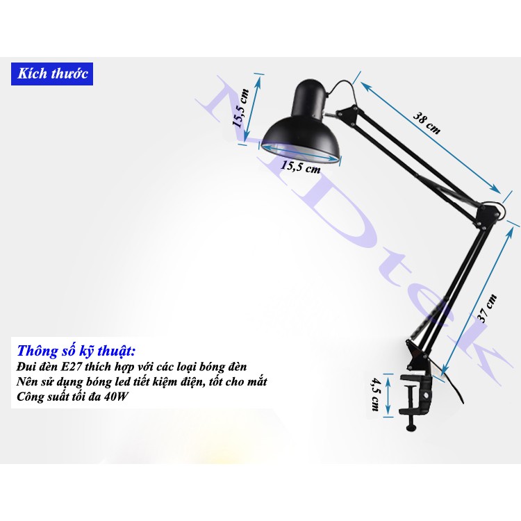 Đèn bàn kẹp kỹ thuật PIXAR 82cm học tập, làm việc  + Tặng 1 bóng led 7W