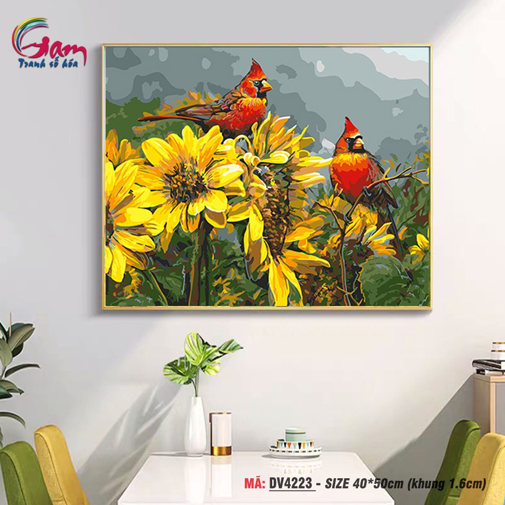 Tranh số hóa tự tô màu Hoa hướng dương và Chim GAM DV4223
