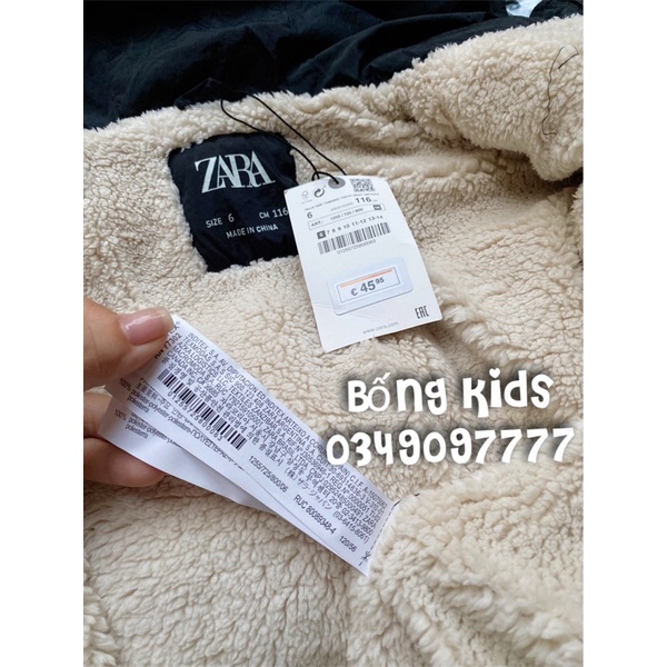 Áo Parka Bé Gái Lót Cừu Vải Gió Nhẵn Đen ZR