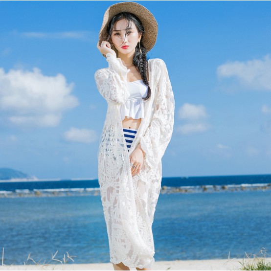 Áo kimono cadigan lưới mỏng cotton áo choàng đi biển