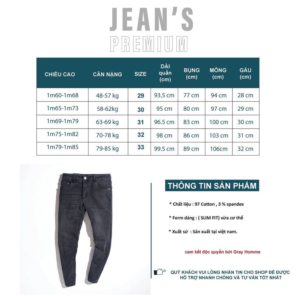 Quần Jean Nam Co Giãn Tốt GrayHomme cao cấp, Phom Ôm Vừa, Trẻ Trung, Thanh Lịch BJ039-PRO