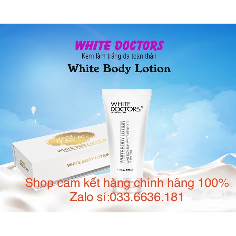Kem white doctors WHITE BODY LOTION trắng da toàn thân,trắng hồng tự nhiên chai 170g