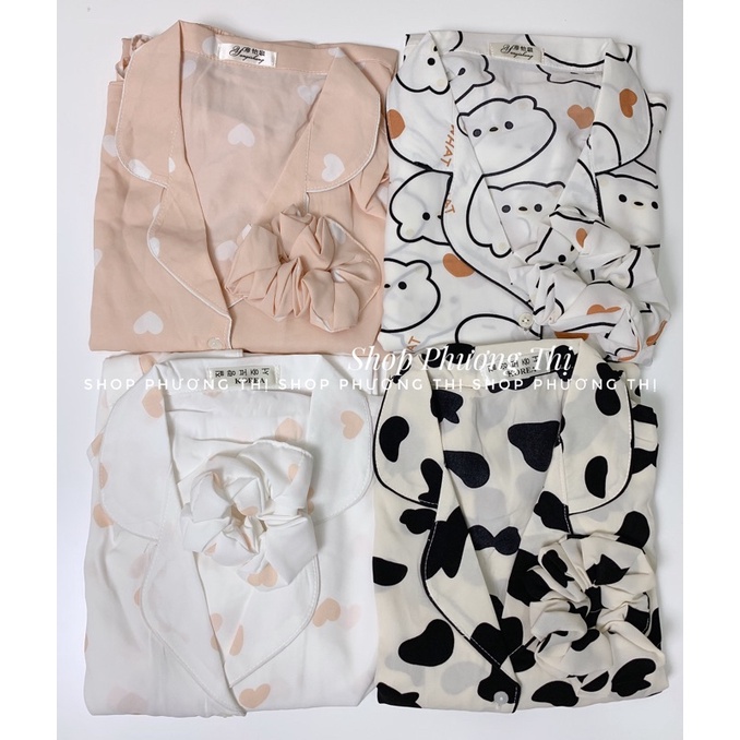 Bộ pizama tặng kèm scrunchies (video/hàng sẵn) | BigBuy360 - bigbuy360.vn