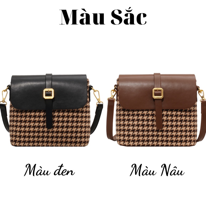 Túi xách đeo chéo hình hộp phối dạ kẻ kiểu Hàn Quốc SONASI TXN004