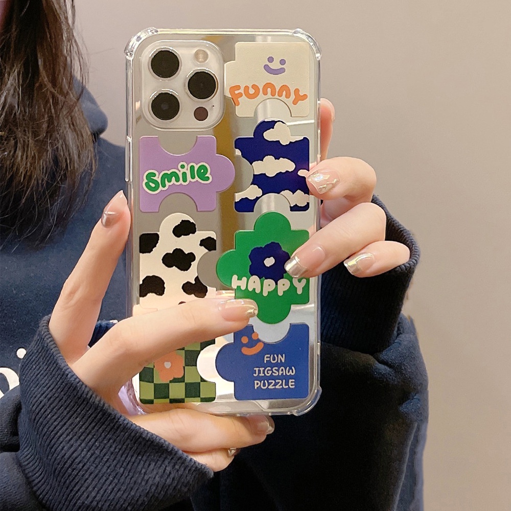 Ốp Điện Thoại Tráng Gương Kiểu Mảnh Ghép Hoạt Hình Dễ Thương Cho Iphone 11 8 7 Plus SE2 XS XR 12 13 Mini PRO MAX