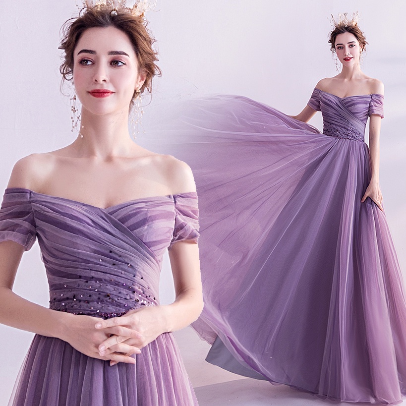 ❆№Váy cưới thiên thần cổ điển màu tím cô dâu váy cưới bánh mì nướng cuộc họp thường niên buổi biểu diễn nghệ thuật thử v