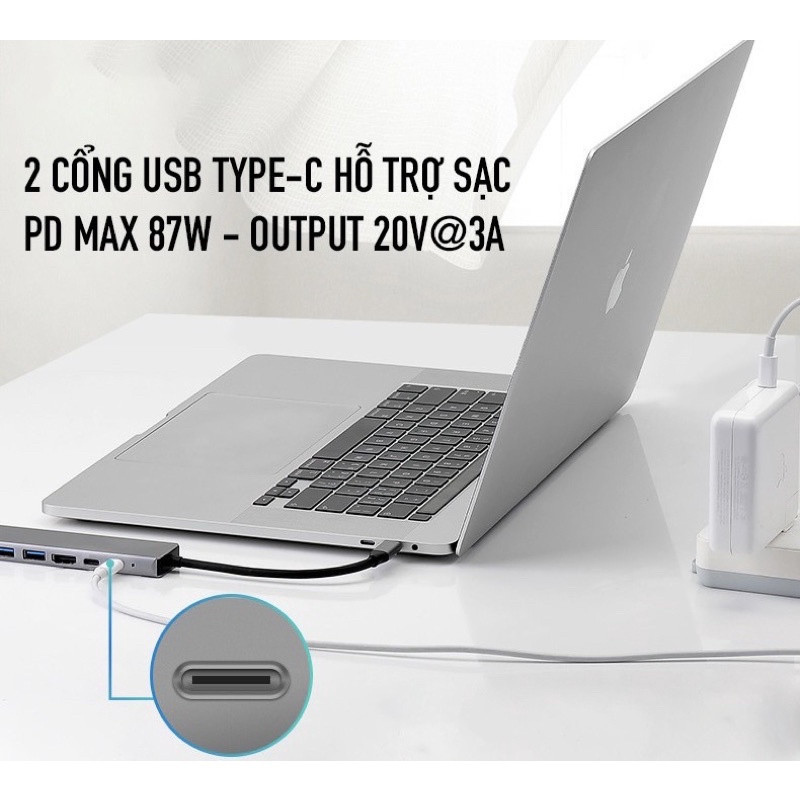 Hub Type C 8in1  - Cổng chuyển đổi HUB USB Type-C to HDMI, USB 3.0, SD,TF,RJ45,PD Type-C cho Laptop Macbook,ipad,samsung