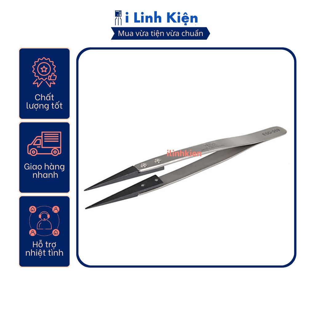 Nhíp gắp linh kiện điện tử VETUS ESD259 đầu nhíp làm bằng sợi carbon chống tĩnh điện