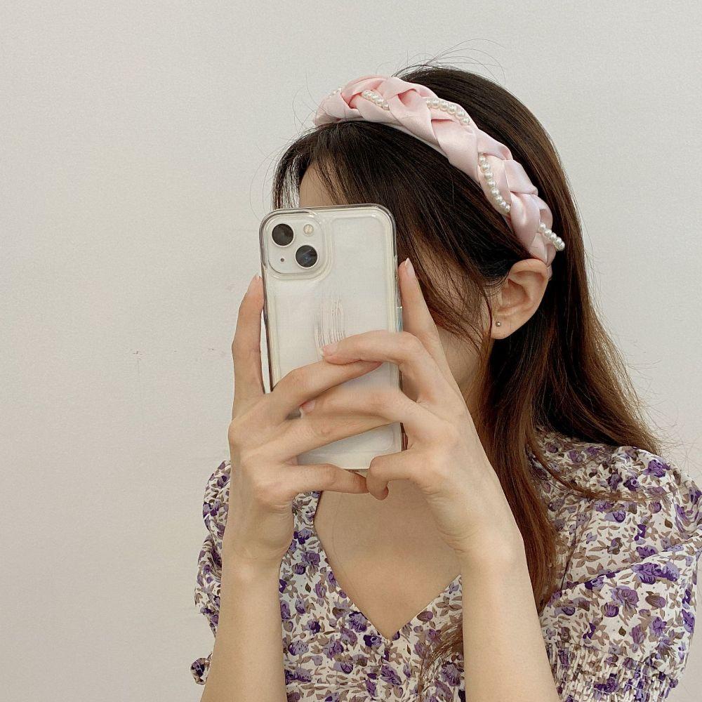 Băng Đô Cài Tóc Bản Rộng Xếp Ly In Hoa Màu Hồng Thời Trang Cho Nữ