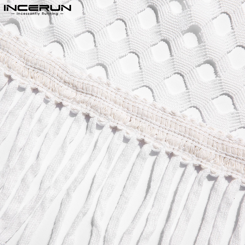 Áo khoác cardigan Incerun tay lửng dáng rộng khoét lỗ phối tua rua cá tính dành cho nam