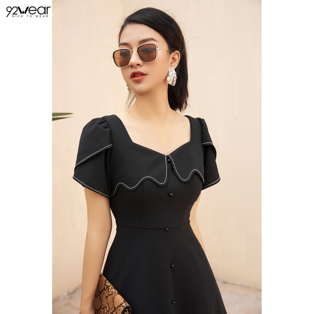 Đầm váy nữ công sở 92WEAR (2 MÀU) đủ size, dáng xòe chàn chỉ trang trí DEW1906 | BigBuy360 - bigbuy360.vn