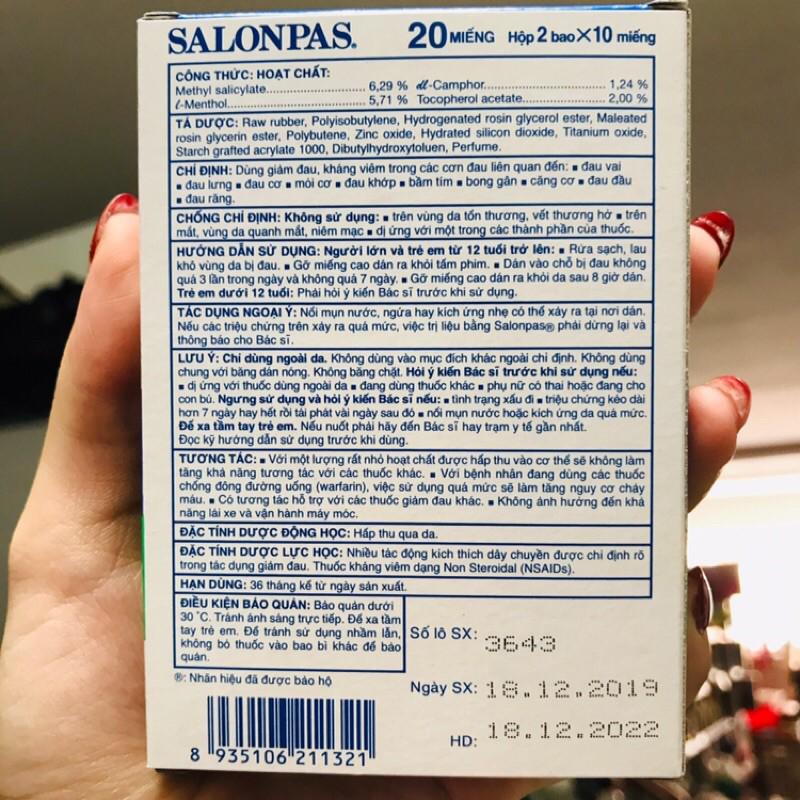 (CHÍNH HÃNG) cao dán SALONPAS giảm đau 20 miếng - Nhà Thuốc Mai Hương