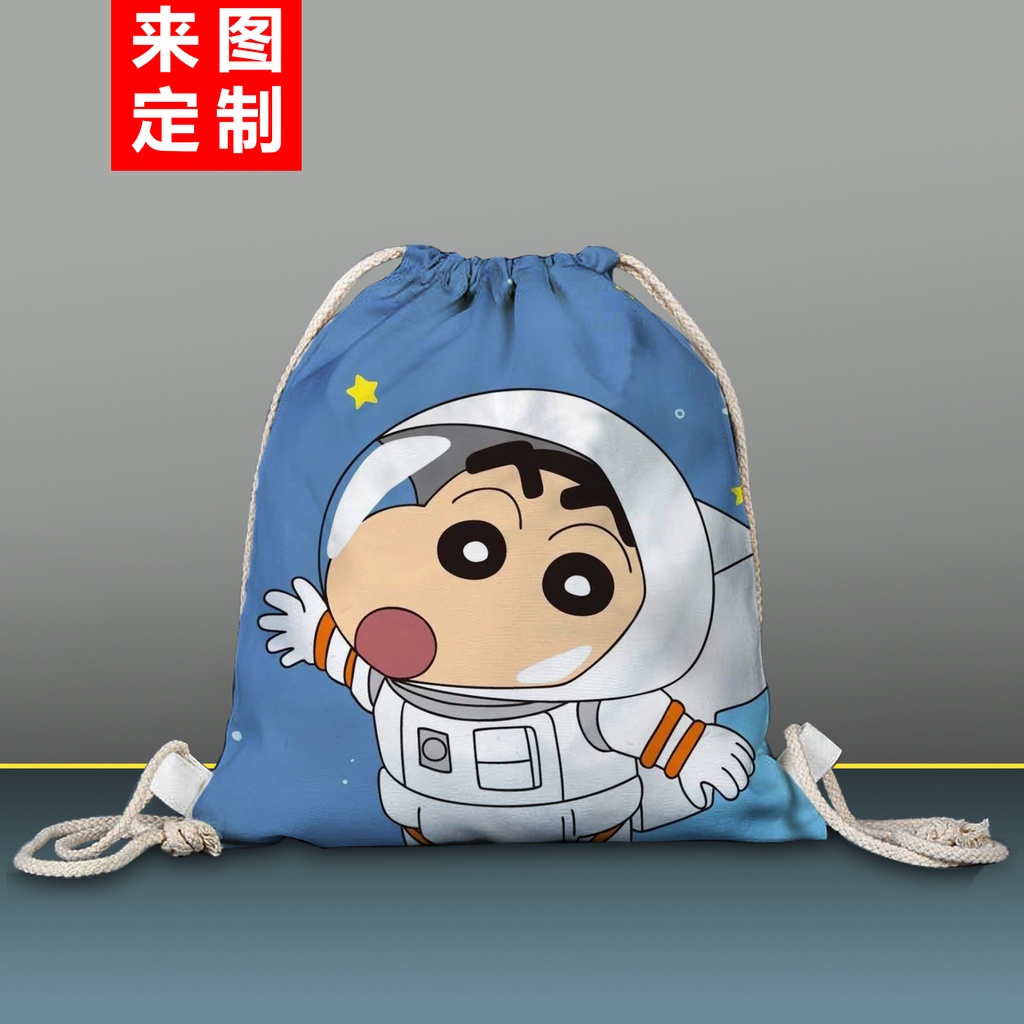 ☁✤☑Ba Lô Canvas Rút Dây In Họa Tiết Hoạt Hình Cậu Bé Bút Chì Shin-Chan Dành Cho Học Sinh 0527