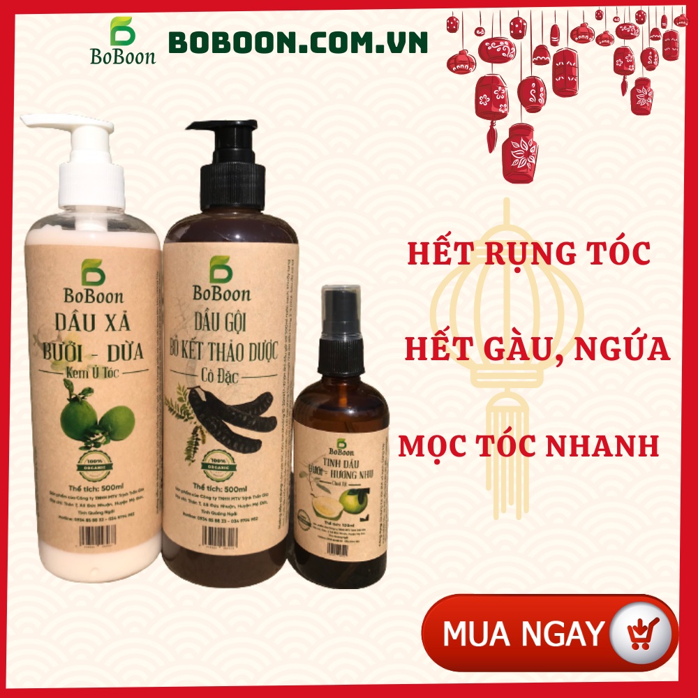 Combo Dầu gội bồ kết 🥑 Dầu xả bưởi dừa và tinh dầu bưởi Boboon ngăn rụng tóc, sạch gàu,hết ngứa,phục hồi tóc