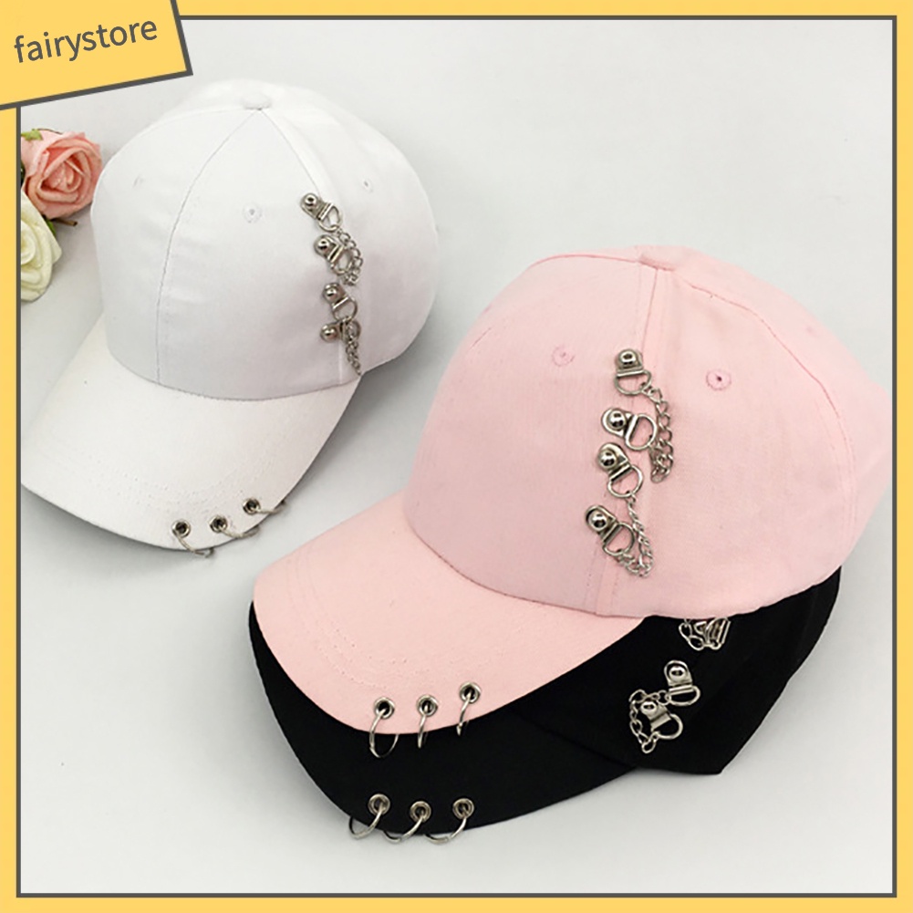 Mũ lưỡi trai phối khuyên kim loại cá tính tùy chọn màu sắc dành cho nữ