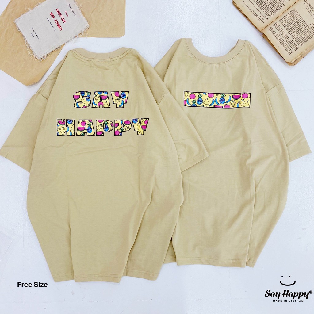 Áo Thun Nam Nữ Unisex Form Rộng Tay Lỡ Thêu Hình Trái Cây  SAY HAPPY Siêu Thoáng Mát