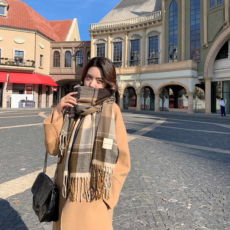 Khăn choàng cổ dài dày giữ ấm kẻ sọc caro phong cách Anh Quốc thời trang thu đông cho nữ