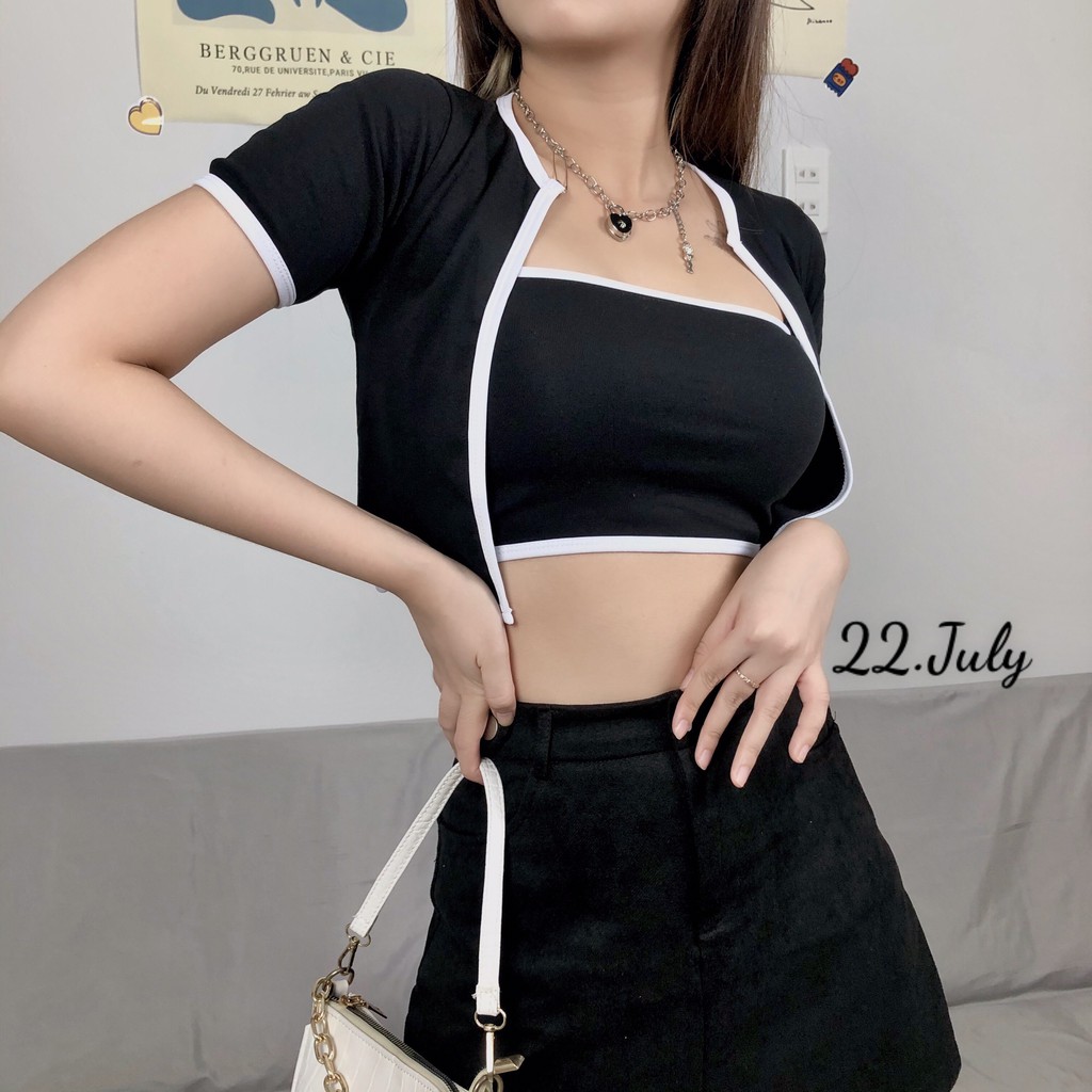 Set áo ống kèm áo khoát viền màu🍓🍓 Giống hình, vải dày - AO06