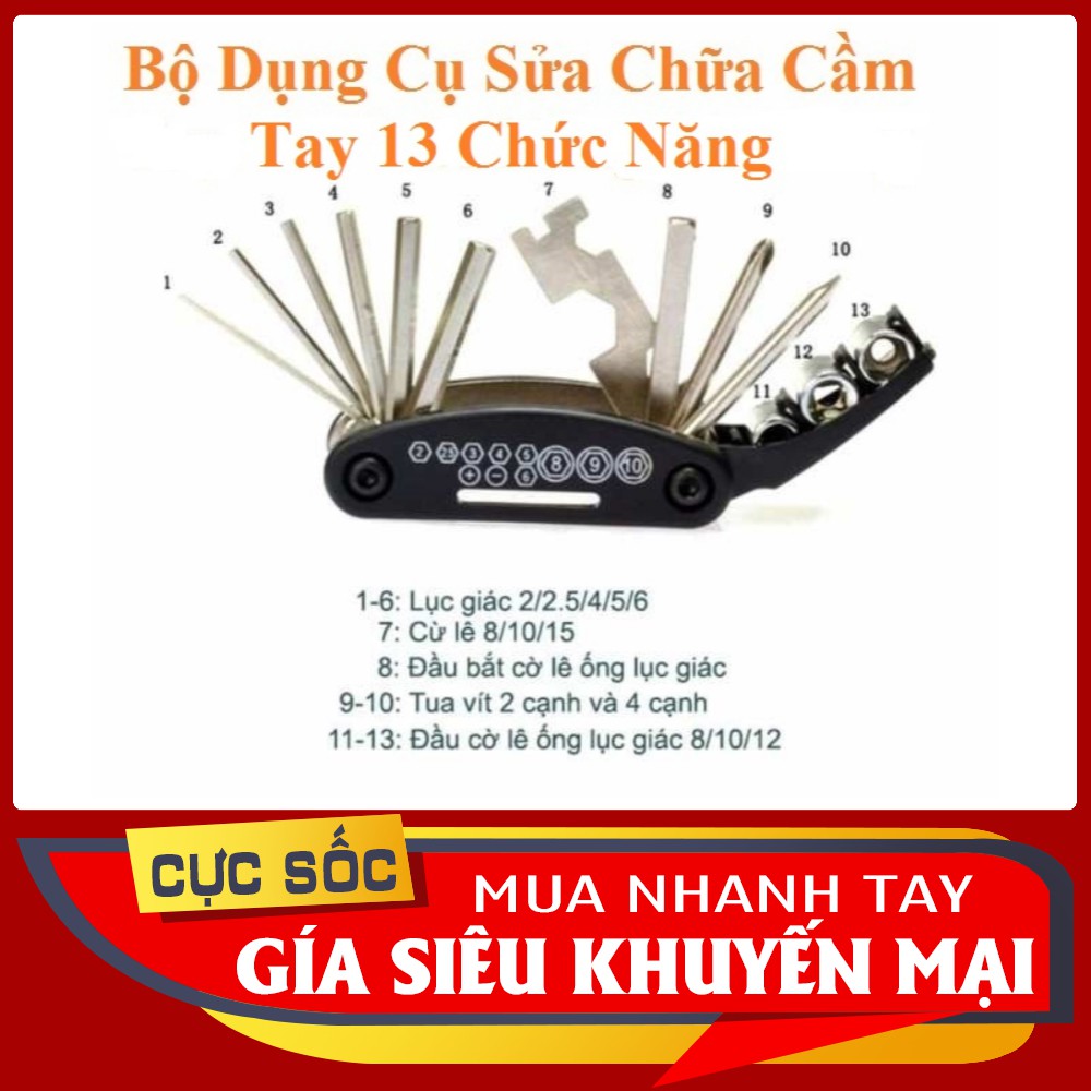 Bộ Dụng Cụ Cầm Tay Đa Năng 13 in 1 Dễ Sử Dụng [ Nhỏ Gọn Tiện Lợi Để Cốp Xe, Gia Đình, Phượt,Cửa Hàng Sửa Chữa ]