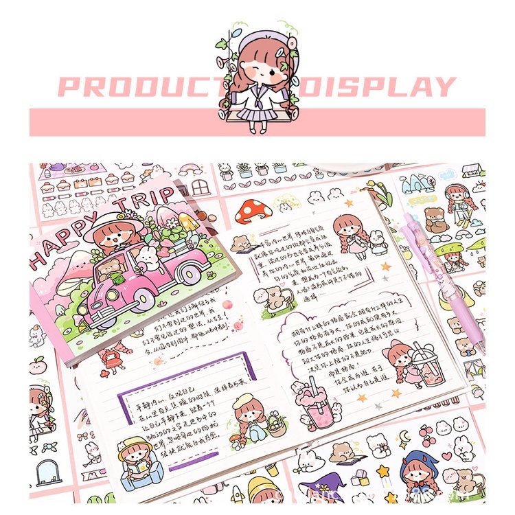 Sổ Sticker Cute Mini Happy Trip 50 Tấm Dụng Cụ Dán Bullet Journal Trang Trí Sổ Tay Nhật Ký ST42