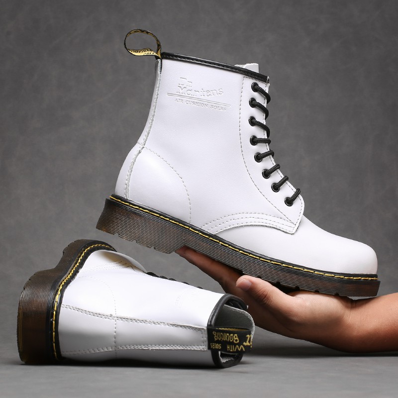 Giày bốt kiểu cao bồi Dr. Martens1460 màu trắng thời trang phong cách retro dành cho nam và nữ