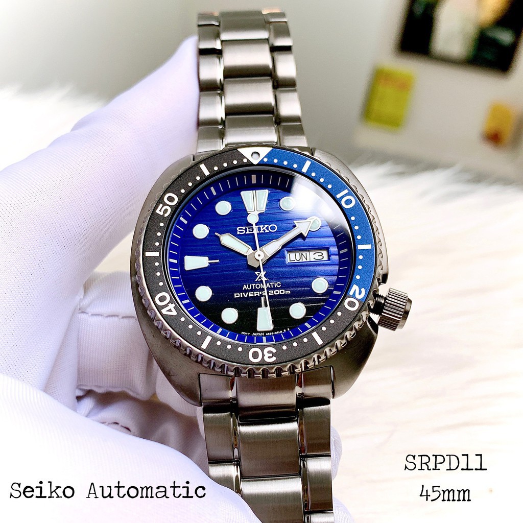 Đồng hồ Nam Seiko Diver'S 200m SRPD11 Mặt xanh,Lịch thứ ngày,Vòng Bezel-Máy cơ tự động Automatic-Dây kim loại-Size 45mm