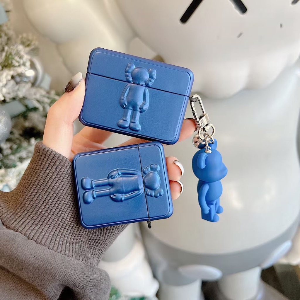 Vỏ bảo vệ hộp sạc tai nghe bluetooth thích hợp cho Airpods 3/ 2 pro họa tiết hoạt hình chú gấu kèm móc treo