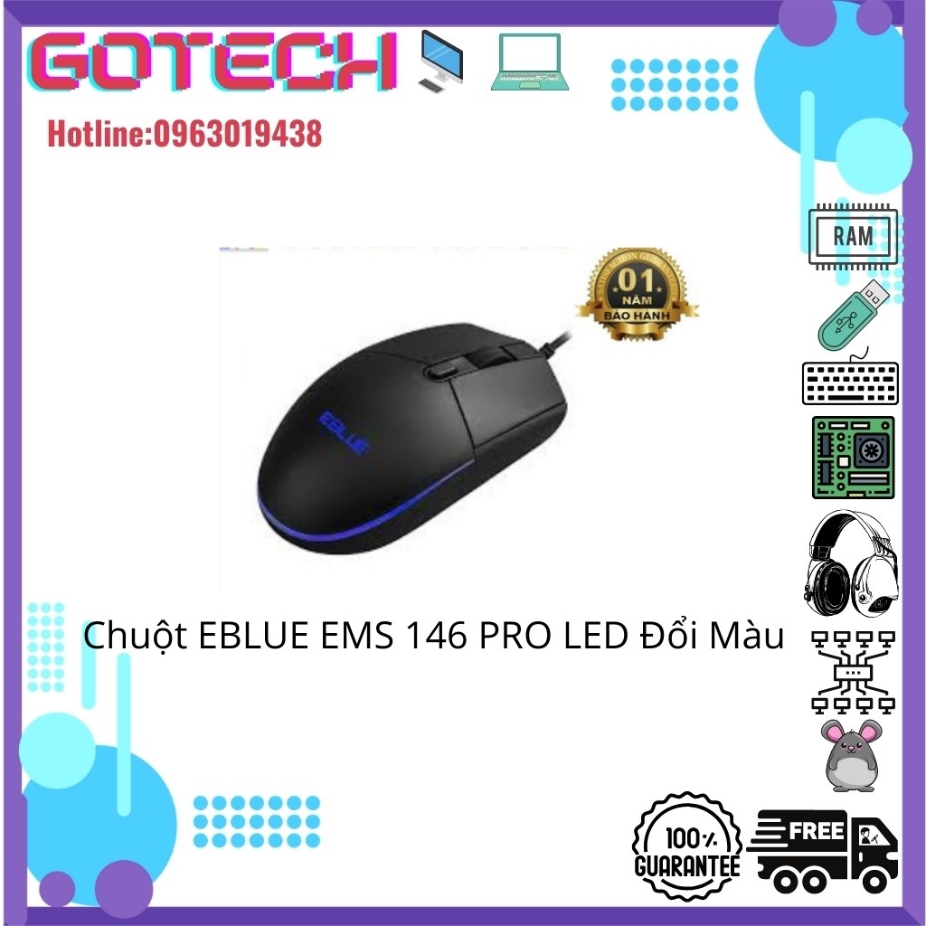 Chuột EBLUE mã EMS146 PRO có Led - Dành cho Game Thủ - Chính Hãng 100%