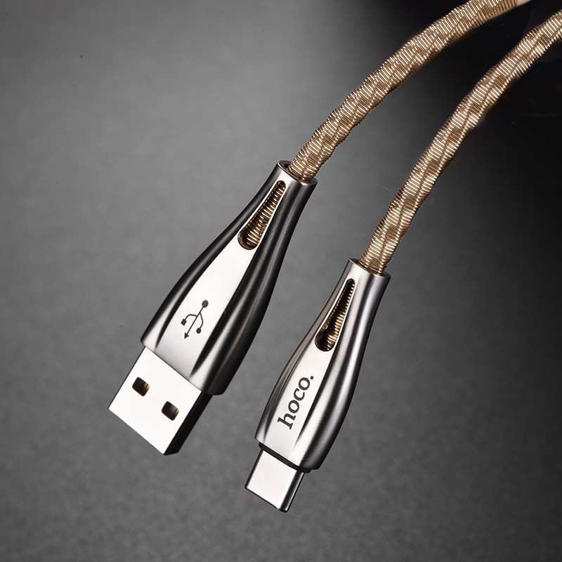 Cáp và truyền dữ liệu Hoco U56 Metal armor cổng Type-C, QC3.0, điện áp 2.4A max, dài 1.2M