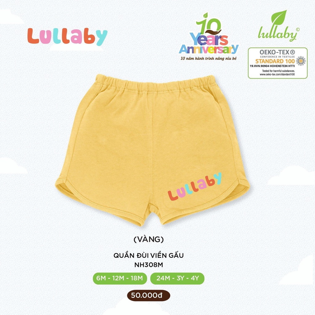 Quần đùi viền gấu bé gái Lullaby - 100% cotton mềm mát