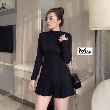 Áo thun giấy rúm cổ leo 3P chất mỏng nhẹ, Áo kiểu cổ cao dài tay AT7128 - NhiNhi Shop