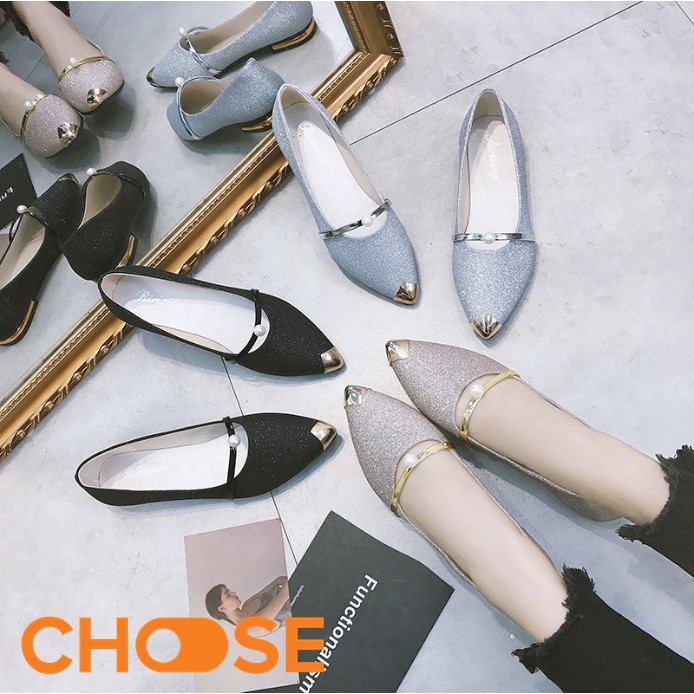 Giày Nữ Búp Bê Choose Gót Vuông Kim Tuyến Mũi Nhọn Thời Trang G1501 | BigBuy360 - bigbuy360.vn