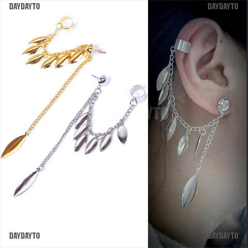 1 Bông Tai Đeo Vành Tai Hình Chiếc Lá Tua Rua Phong Cách Gothic Punk Thời Trang Cho Nữ