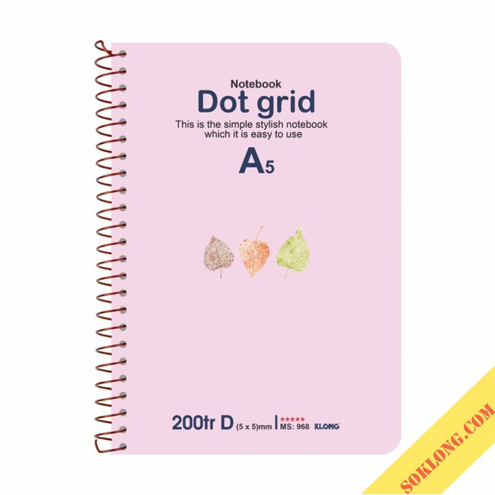 Sổ tay Dot Grid lò xo đơn bìa cứng, ruột sổ chấm A5 Klong-200 trang MS 968 nhiều màu